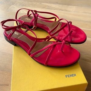 FENDI Patent Leather Strappy Sandals | Red | Size 8 | Made in Italy